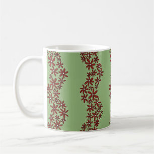 Daisy Chain Wiggly Flower Stripes white on green Coffee Mug