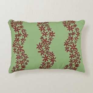 Daisy Chain Wiggly Flower Stripes white on green Decorative Cushion