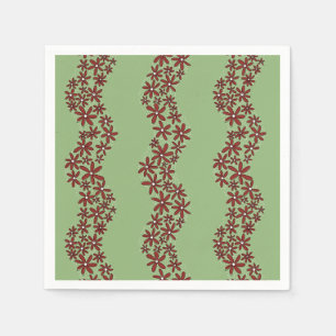 Daisy Chain Wiggly Flower Stripes white on green Napkin