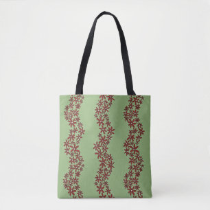Daisy Chain Wiggly Flower Stripes white on green Tote Bag