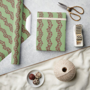 Daisy Chain Wiggly Flower Stripes white on green Wrapping Paper