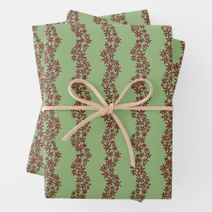 Daisy Chain Wiggly Flower Stripes white on green Wrapping Paper Sheet