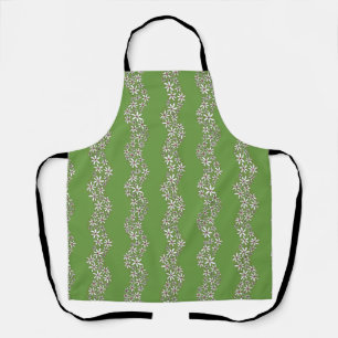 Daisy Chain Wiggly Flower Stripes white red green Apron
