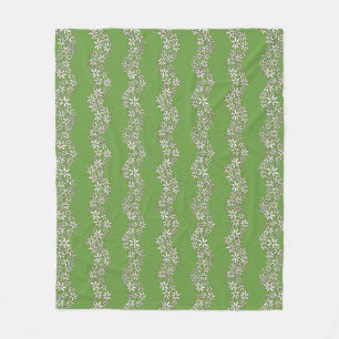 Daisy Chain Wiggly Flower Stripes white red green Fleece Blanket