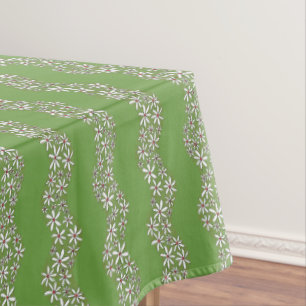 Daisy Chain Wiggly Flower Stripes white red green Tablecloth