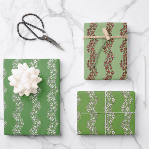 Daisy Chain Wiggly Flower Stripes white red Wrapping Paper Sheet