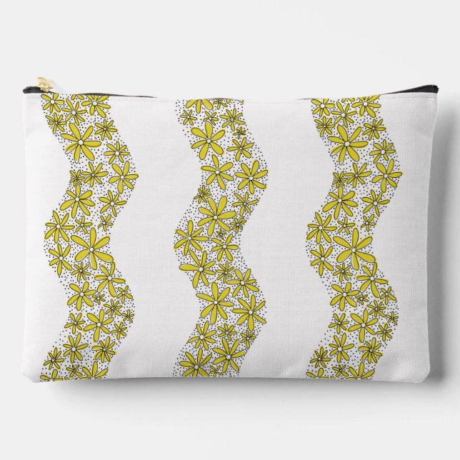 Daisy Chain Wiggly Flower Stripes yellow Accessory Pouch (Front)