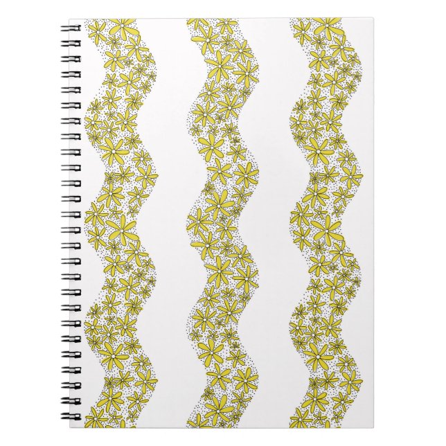 Daisy Chain Wiggly Flower Stripes yellow Notebook (Front)