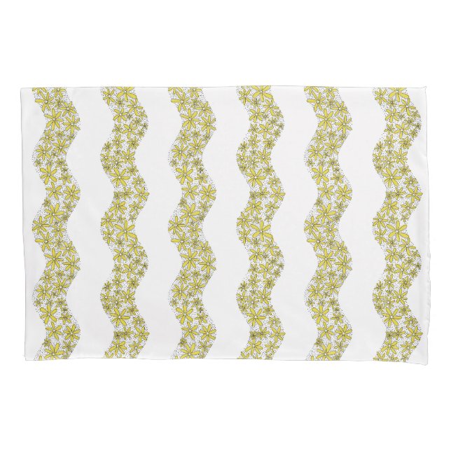 Daisy Chain Wiggly Flower Stripes yellow Pillowcase (Front-Left)
