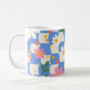 Daisy Check Blue Chequerboard Floral Coffee Mug