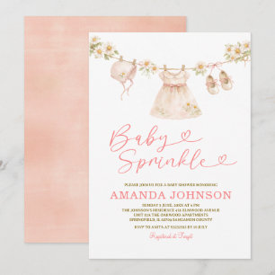 Daisy Clothesline Baby Sprinkle Girl Pink Peach Invitation