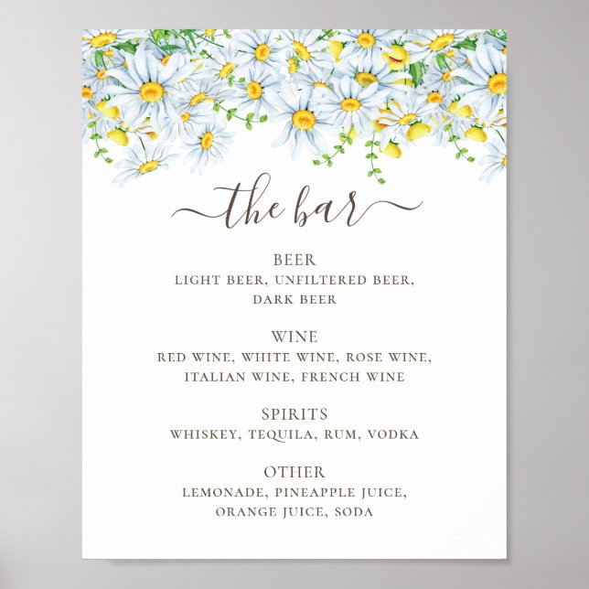 Daisy. Country floral script wedding drinks bar Poster (Front)