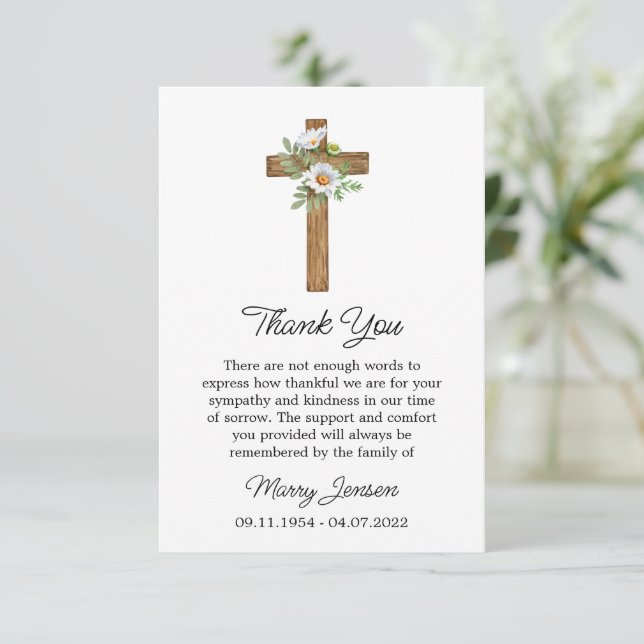 Daisy Cross Sympathy Thank You Card (Standing Front)
