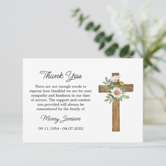 Daisy Cross Sympathy Thank You Card (Standing Front)