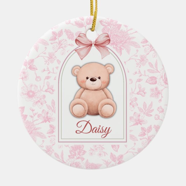 Daisy | Custom Pink Teddy Bear Nursery Design  Ceramic Tree Decoration (Front)