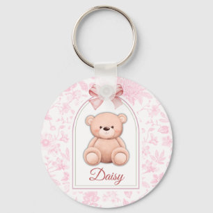 Daisy   Custom Pink Teddy Bear Nursery Design  Key Ring