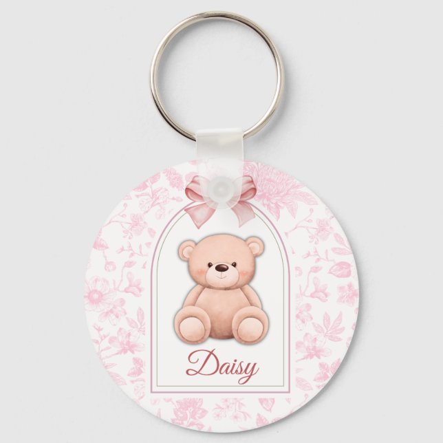 Daisy | Custom Pink Teddy Bear Nursery Design  Key Ring (Front)