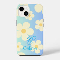 daisy Cute floral orange blue Personalised