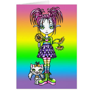 "Daisy" Cute Flower Child Cat Fairy Art Card