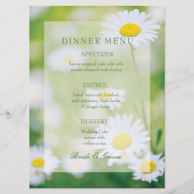 Daisy Daisies Flower Floral Summer Wedding Menu (Front)