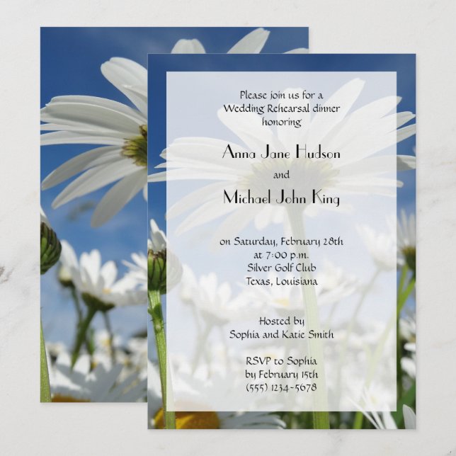 Daisy, Daisies, White Flowers, Rehearsal Dinner Invitation (Front/Back)