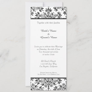Daisy Damask Black White Custom Wedding Invitation