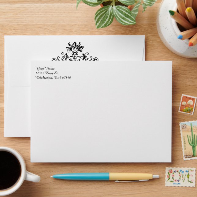 Daisy Damask Medallion Lined White A7 Envelope (Desk)