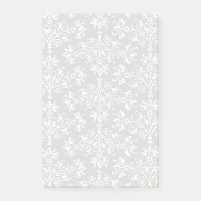 Daisy Damask Pattern in White on Black Post-it Notes (Front)