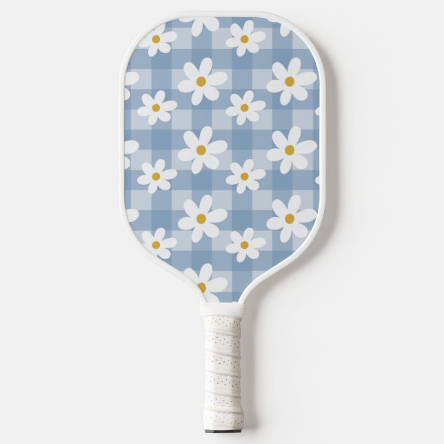 Daisy Days Pickelball Paddle - Blue Gingham (Front)