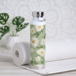 Daisy Design On Green Water Bottle