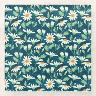 Daisy Ditsy Chamomile Romantic Print Glass Coaster