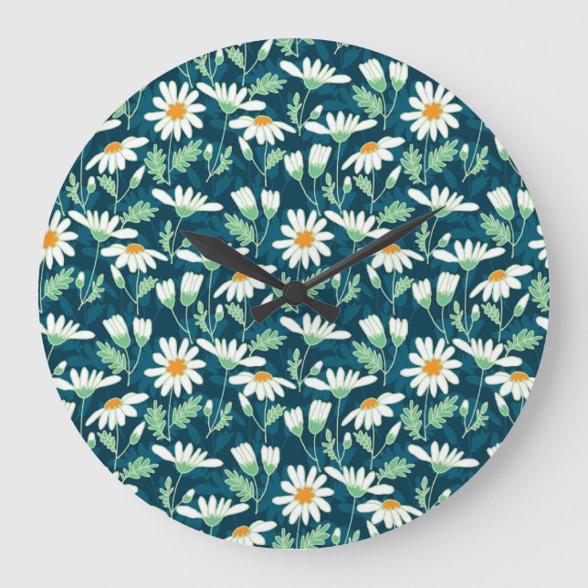 Daisy Ditsy Chamomile Romantic Print Large Clock (Front)