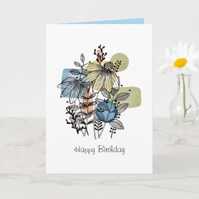 Daisy Doodle In Ink And Watercolor Card (Small Plant)