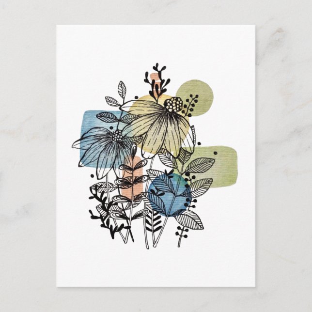 Daisy Doodle In Ink And Watercolor Postcard (Front)