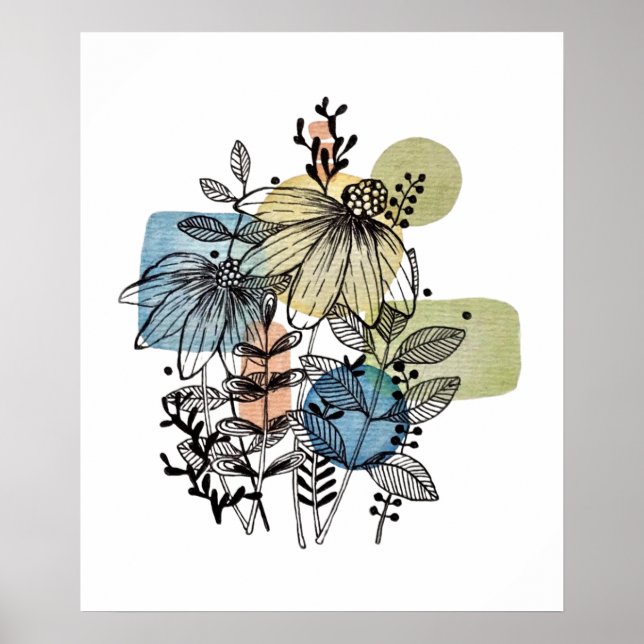 Daisy Doodle In Ink And Watercolor Poster (Front)