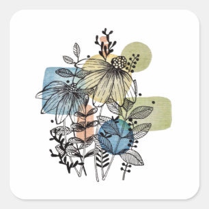 Daisy Doodle In Ink And Watercolor Square Sticker