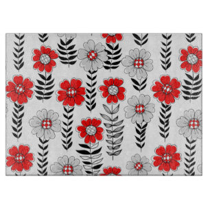 Daisy doodles in red and black cutting board