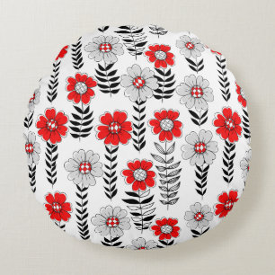 Daisy doodles in red and black round cushion