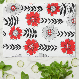 Daisy doodles  in red and black tea towel
