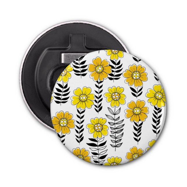 Daisy doodles  in yellow and black bottle opener (Front)