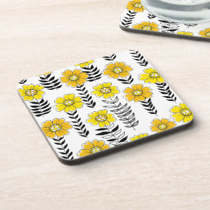 Daisy doodles in yellow and black coaster