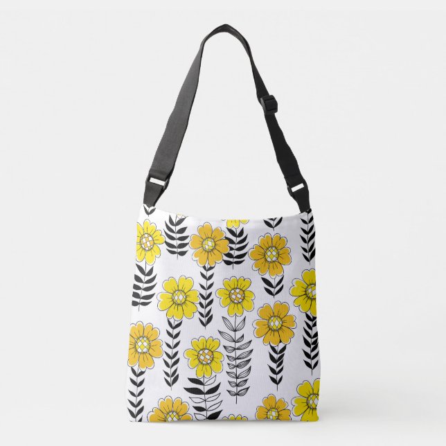 Daisy doodles  in yellow and black crossbody bag (Front)