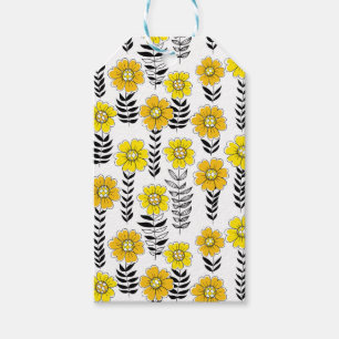 Daisy doodles in yellow and black gift tags