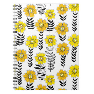 Daisy doodles  in yellow and black notebook