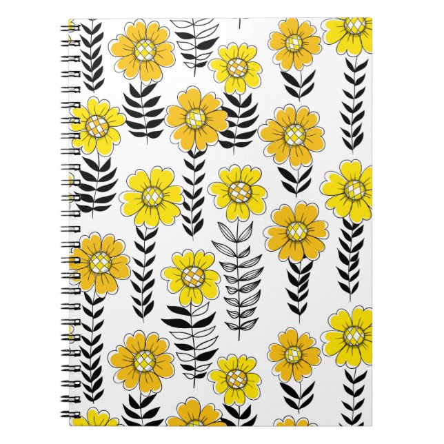 Daisy doodles  in yellow and black notebook (Front)