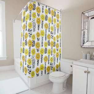 Daisy doodles  in yellow and black shower curtain