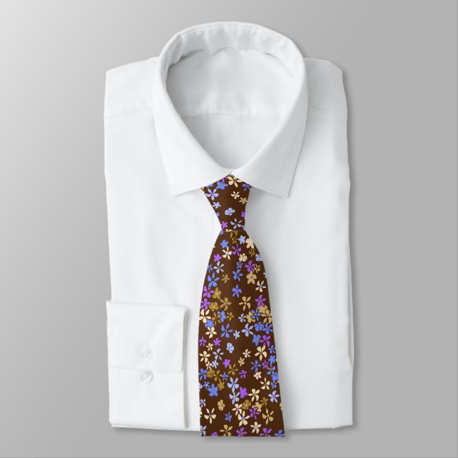 Daisy Dot Floral Brown Two-sided Printed Tie (Tied)