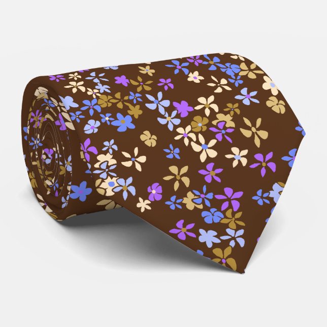 Daisy Dot Floral Brown Two-sided Printed Tie (Rolled)
