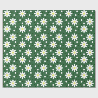 daisy dots green wrapping paper