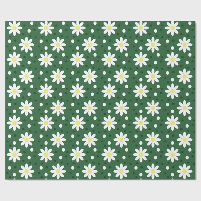 daisy dots green wrapping paper (Flat)